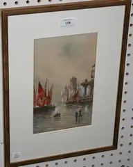 T. Mortimer, View of a Venetian Canal, watercolour and gouache