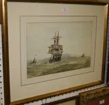 Frederick James Aldridge, Sailing Vessels on Choppy Waters, a Headland beyond, watercolour