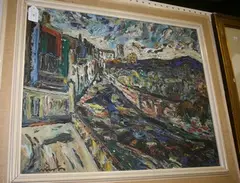 Paisaje' (View of a Continental Town with River) by José Alberti Corominas, 1965, oil on canvas, sold Jan 2011
