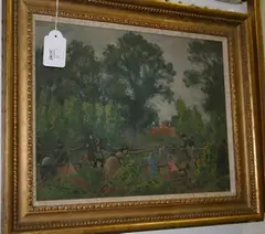 Franklin White, Hop Pickers in Kent, oil on canvas laid on board