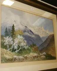 G. Strahan, Treoul & Nanda Kot Peaks from Dakhen' (Indian Landscape with the Himalayan Range in the distance), 1901, watercolour