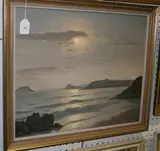 Roger de la Corbière, Coastal Landscape with Buildings on a Headland, oil on canvas