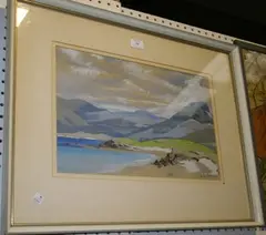 Sybella Stiles, Hillocky Coastal Landscape, watercolour with gouache
