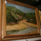 H.H. Winter, View of Cottages and Cove within a Hilly Landscape, oil on board