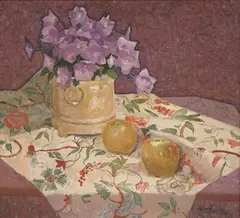 John Heseltine, Still Life with Flowers and Fruit, oil on canvas