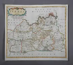 Robert Morden, Map of Surrey, engraving with hand-colouring