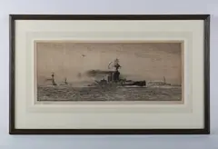 Battleships at sea by William Lionel Wyllie, etching, sold Aug 2026
