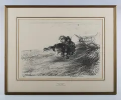 Edmund Blampied, In Haste for the Doctor, lithograph