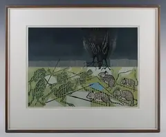 Edward Bawden, Aesop’s Fables: Frog, Mouse and Kite, colour linocut