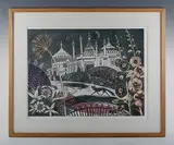 Sarah Young, Brighton Pavilion, colour woodcut