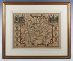John Speed, Surrey described and divided into Hundreds': map of Surrey, engraving with hand-colouring