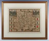 John Speed, Surrey described and divided into Hundreds': map of Surrey, engraving with hand-colouring