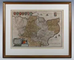 Cantium Vernacule Kent': map of Kent by Johannes Blaeu, engraving with hand-colouring, sold May 2026