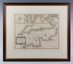 Richard William Seale, A correct Chart of the English Channel', circa 1745, including vignette maps of the Isles of Scilly, Falmouth Haven, Plymouth Sound and the Isle of Wight, engraving with hand-colouring
