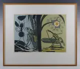 Edward Bawden, Aesop’s Fables: Ant and Grasshopper, colour linocut