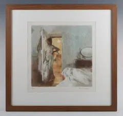 Bernard Dunstan, Female nude in an interior, colour lithograph