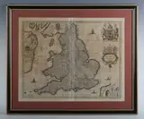 William Blaeu, Anglia Regnum': map of England, engraving with hand-colouring