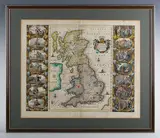 Johannes Blaeu, Britannia prout divisa suit temporibus Anglo-Saxonum, praesertim durante illorum Heptarchia': map of the British Isles decorated with side borders featuring fourteen engraved vignettes representing ep, engraving with hand-colouring