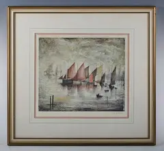 L. S. Lowry, Sailing Boats’, colour photolithograph, signed in pencil lower right
