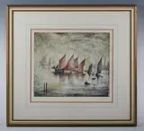 L. S. Lowry, Sailing Boats’, colour photolithograph, signed in pencil lower right