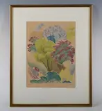 Alice Margaret Coates, Lilacs, colour linocut