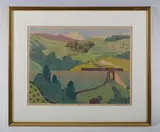 Alice Margaret Coates, The Cattle-Creep, colour linocut