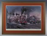 Terence Cuneo, Stabling for Giants - The Locomotive Depot, Boulogne, colour print