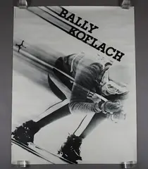 Albert Burkart, Bally Koflach', advertising poster for the Swiss shoe brand, marketing leather racing ski boots, 1964, artwork A. Burkhart, photograph W. Kobelt