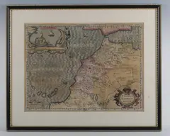 Jodocus Hondius I, Fessae et Marocchi Regna’: map of Fez and Marrakesh, Morocco, engraving with hand-colouring
