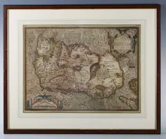 Abraham Ortelius, Hiberniae Britannicae Insulae Nova Descriptio. Irlandt': Map of Ireland, engraving with hand-colouring