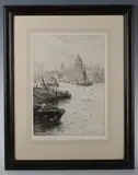 William Lionel Wyllie, St Paul's from the South Bank, etching
