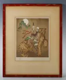 Elyse Ashe Lord, Malo Shan’; Figures with lanterns, two, etchings with colour aquatint