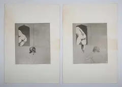 The Miller’s Tale I'; 'The Miller’s Tale II', two by Elisabeth Frink, etchings with aquatint, sold Nov 2025