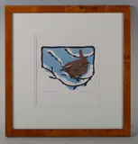Robert Gillmour, Wren, winter, colour linocut