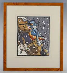 Andrew Haslen, Kingfisher, colour linocut
