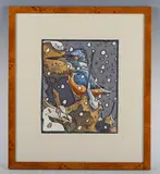 Andrew Haslen, Kingfisher, colour linocut