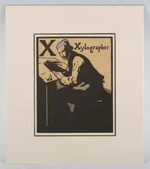 William Nicholson, X Xylographer, colour woodcut