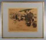 Tavík František Šimon, Bird catcher at market (from Verona) (1906), colour etching