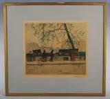 Tavík František Šimon, Book mongers by the River Seine in Paris (1906), colour etching