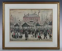 L. S. Lowry, Market scene, Northern Town, colour print
