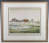 Laurence Stephen Lowry [L.S. Lowry], Landscape with farm buildings, offset lithograph