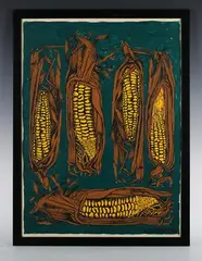 John Bratby, Corn on the cob, colour screenprint with hand finishing