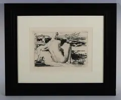 William Charles Penn, Nude bather by the sea, 1928, etching