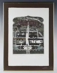 Graham Clarke, Hampton Tennis Court, colour etching with aquatint from ‘History of England’