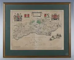 Suthsexia Vernacule Sussex': map of the county by Johannes Blaeu, engraving with later hand colouring, sold May 2025