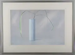 Peter Frie, Grass in a blue vase, colour lithograph