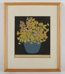 Cowslips by Hall Thorpe, colour woodblock print, sold May 2025