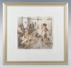 Bernard Dunstan, Life class, colour lithograph