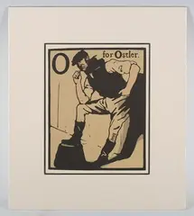 William Nicholson, O for Ostler, colour woodcut