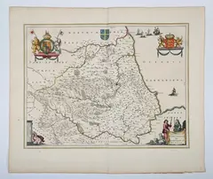 Episcopatus Dunelmensis Vulgo The Bishoprike of Durham: map of the county by Johannes Blaeu, engraving with near period hand-coloured outlines, sold Feb 2025